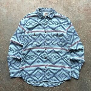 Faherty Mens Southwestern Aztec Jacquard Cotton Flannel Shirt Blue Size M